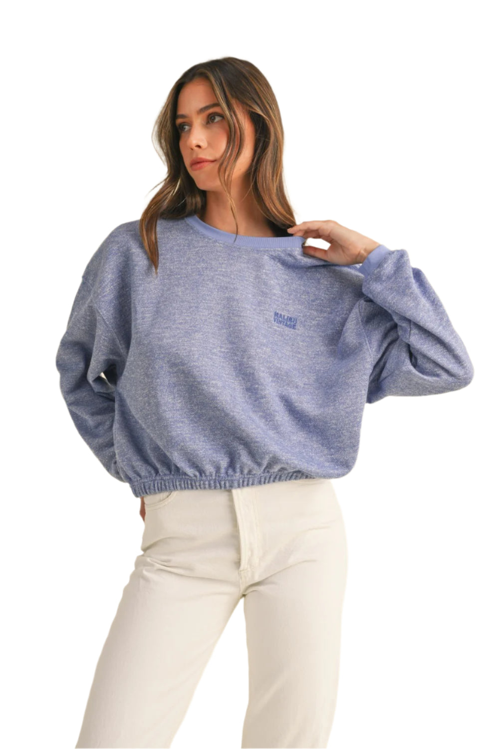 Eloise Round Neck Letter Embroidery Crop Sweatshirt