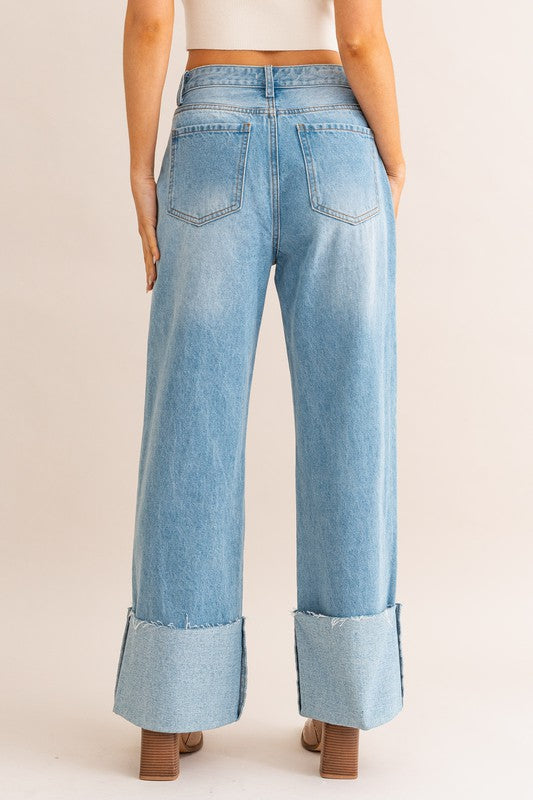 Madeline High-Waisted Wide Leg Cuffed Jeans