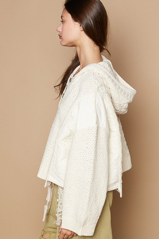 Lucy Cable-Knit Quarter Button Hooded Sweater