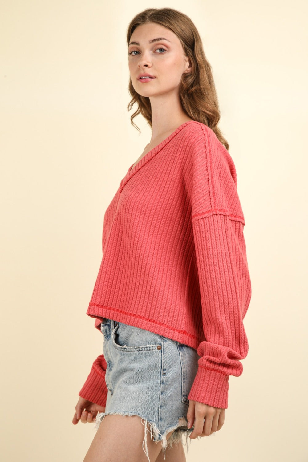 Sophie V-Neck Ribbed Knit Top