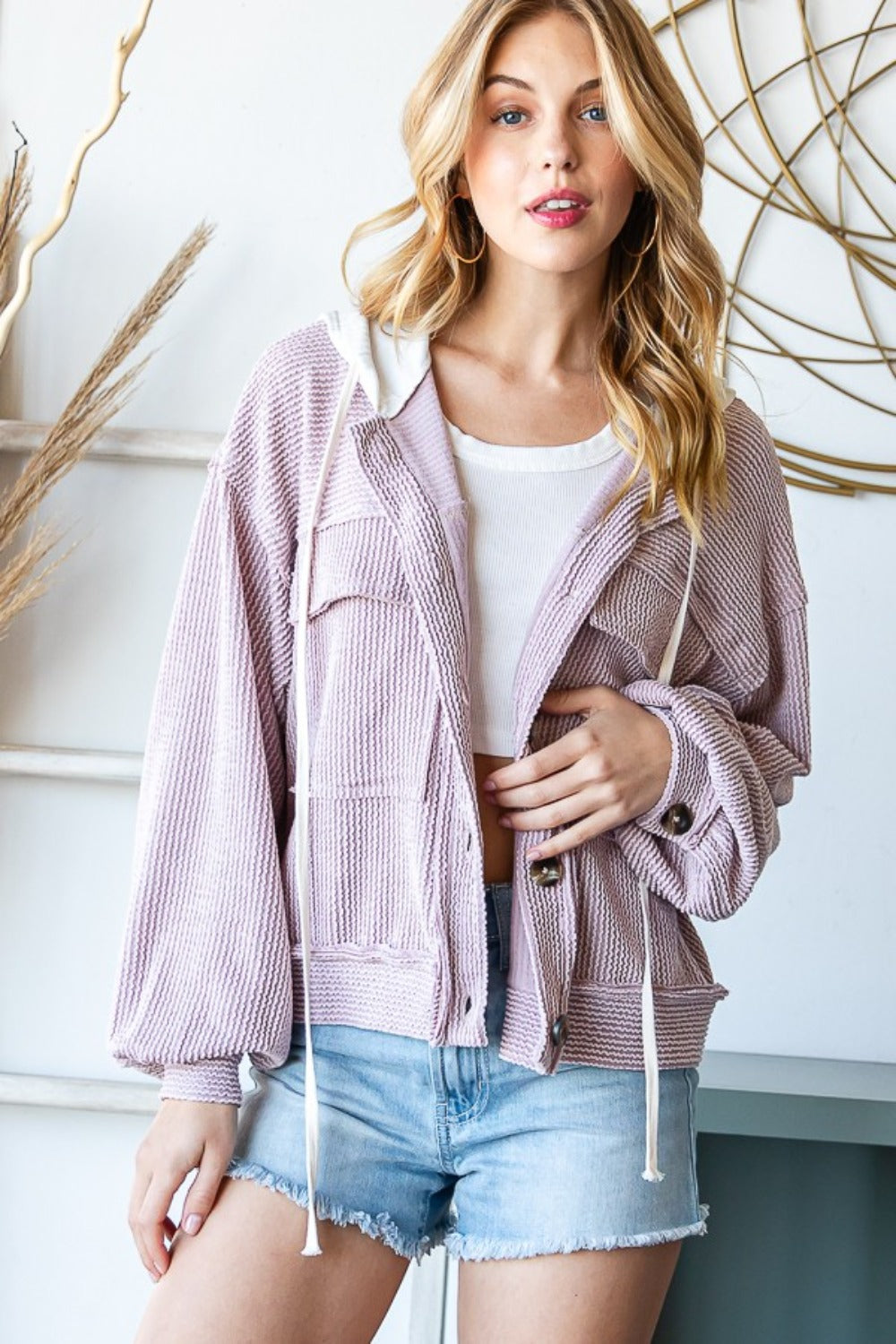 Josephine Hooded Button Down Ribbed Jacket