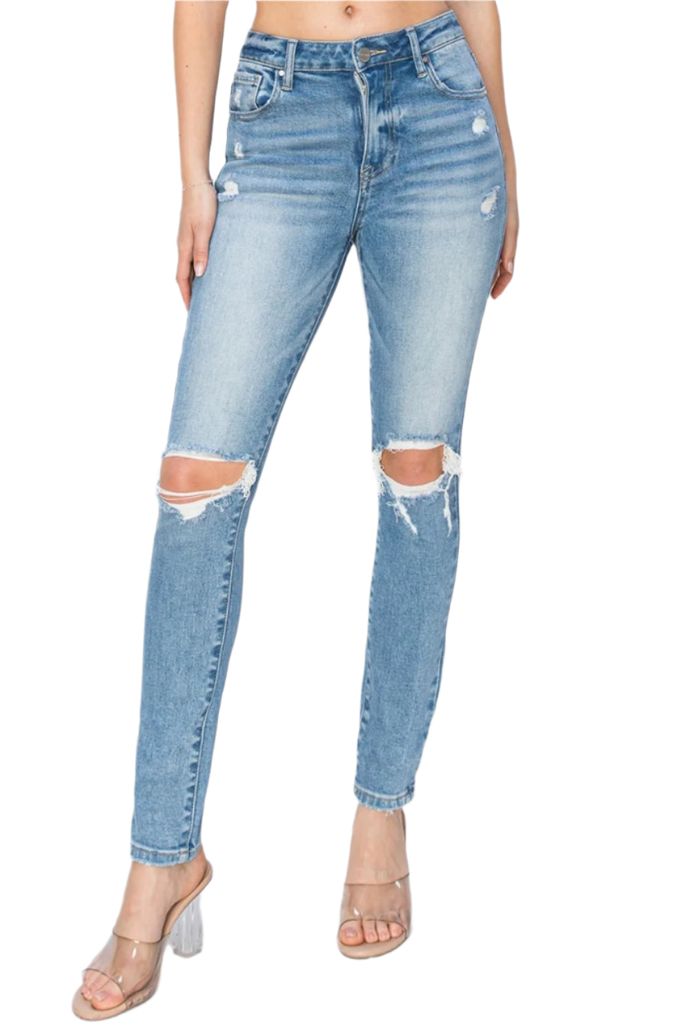Risen Distressed Skinny Jeans