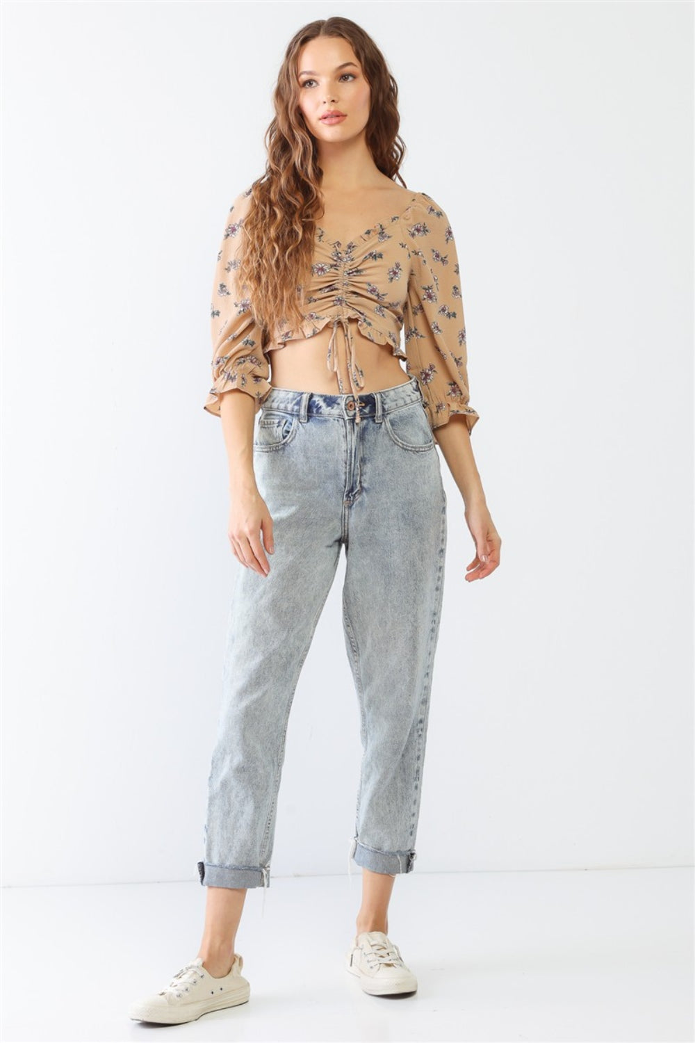 Audrey Floral Ruched Crop Top