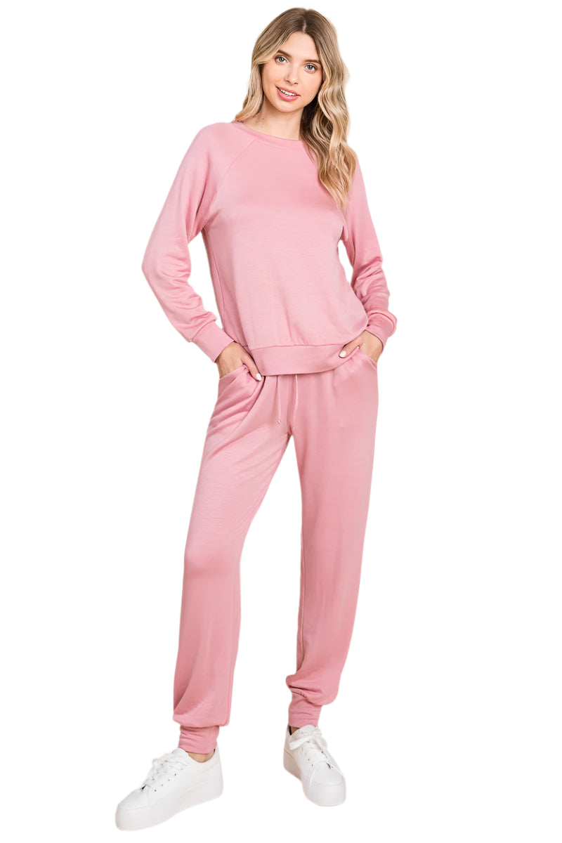 Emery Raglan Sleeve Top and Drawstring Pants Lounge Set