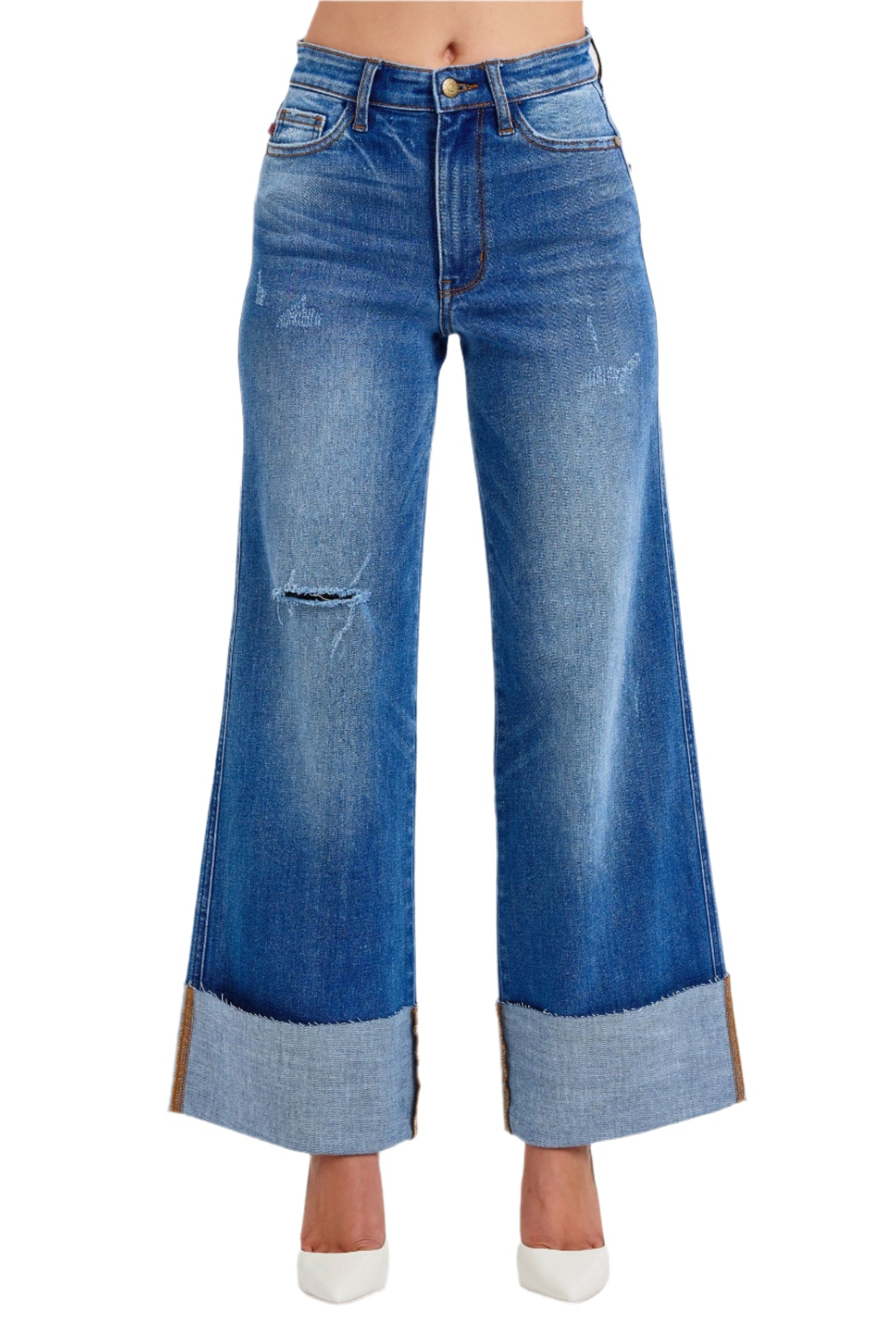 Judy Blue Full Size Distressed High Waist Wide Leg Jeans