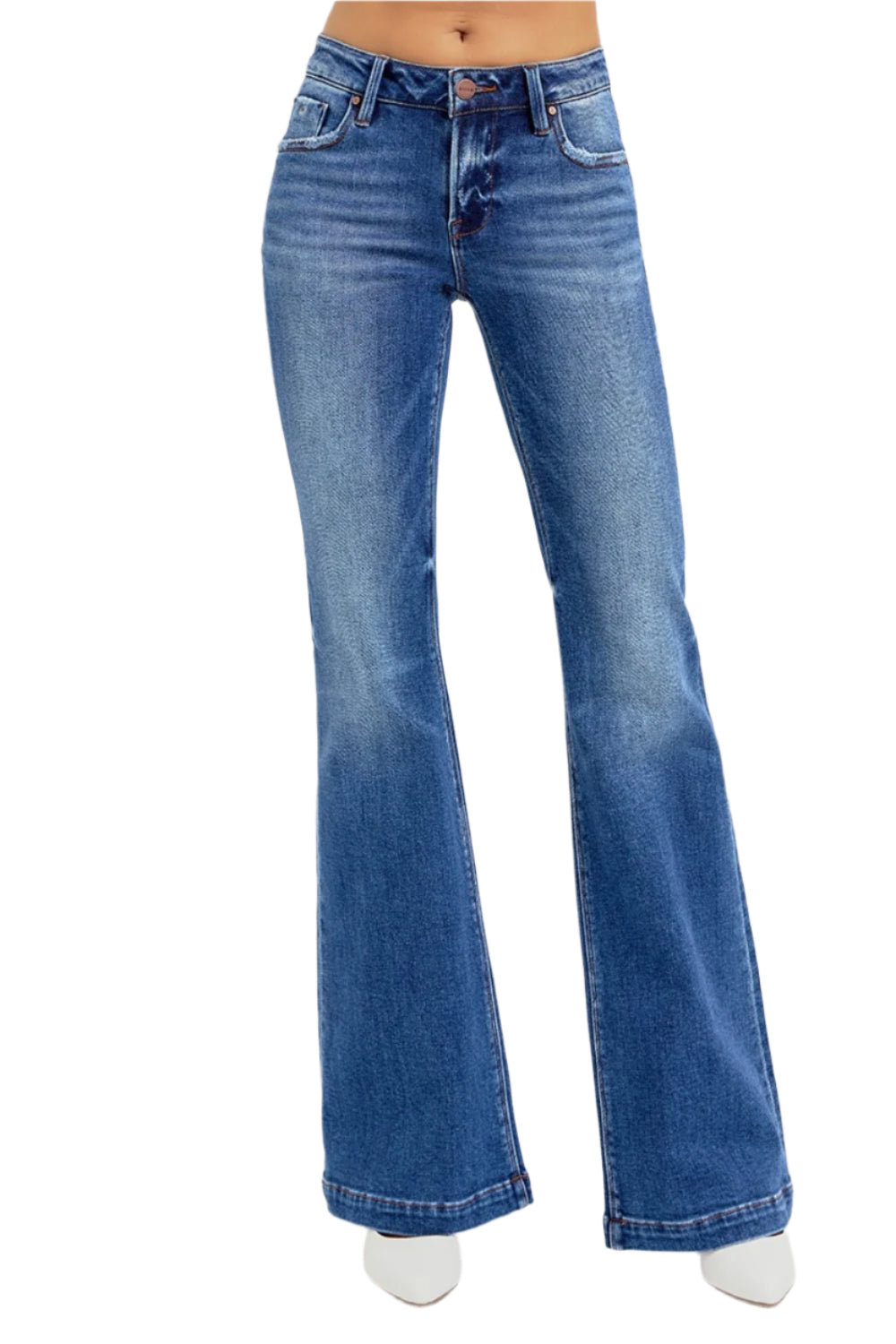 RISEN Full Size Low Rise Flare Jeans with Pockets