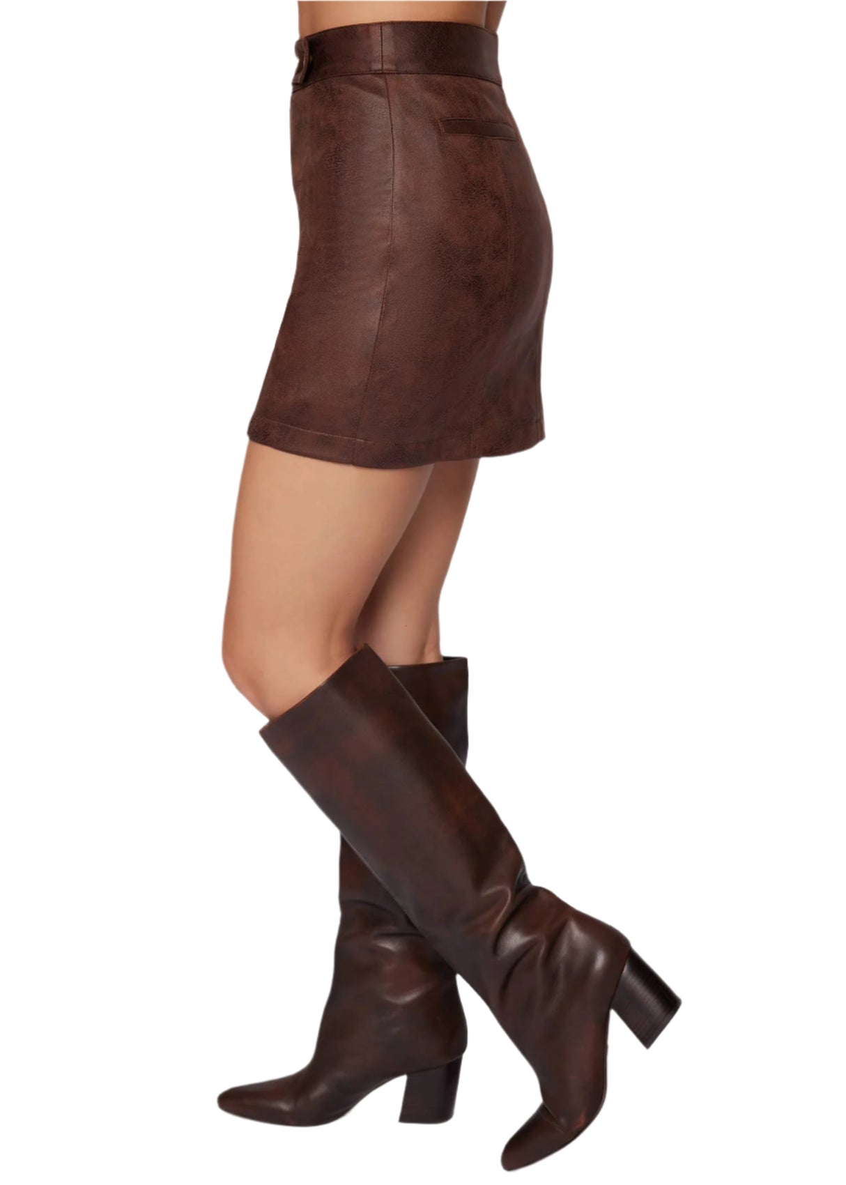 Desiree Mini Skirt - Fall Faux Leather Brown Fitted