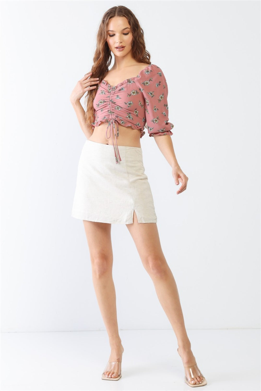 Audrey Floral Ruched Crop Top