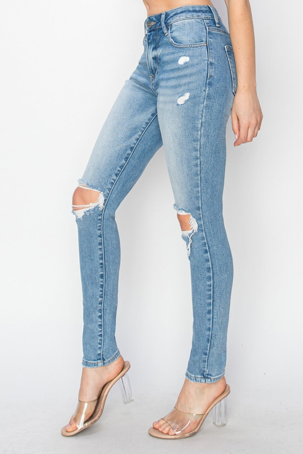 Risen Distressed Skinny Jeans