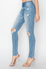 Risen Distressed Skinny Jeans