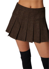 Delfina Pleated Mini Skirt - Herringbone Tweed Fall Winter