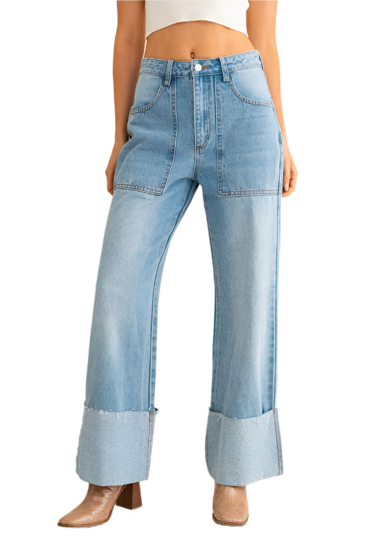 Madeline High-Waisted Wide Leg Cuffed Jeans