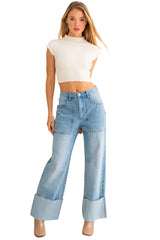 Madeline High-Waisted Wide Leg Cuffed Jeans