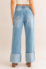 Madeline High-Waisted Wide Leg Cuffed Jeans