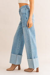 Madeline High-Waisted Wide Leg Cuffed Jeans