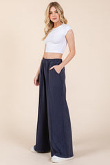 Adeline Elastic Waist Wide Leg Pants with Pockets