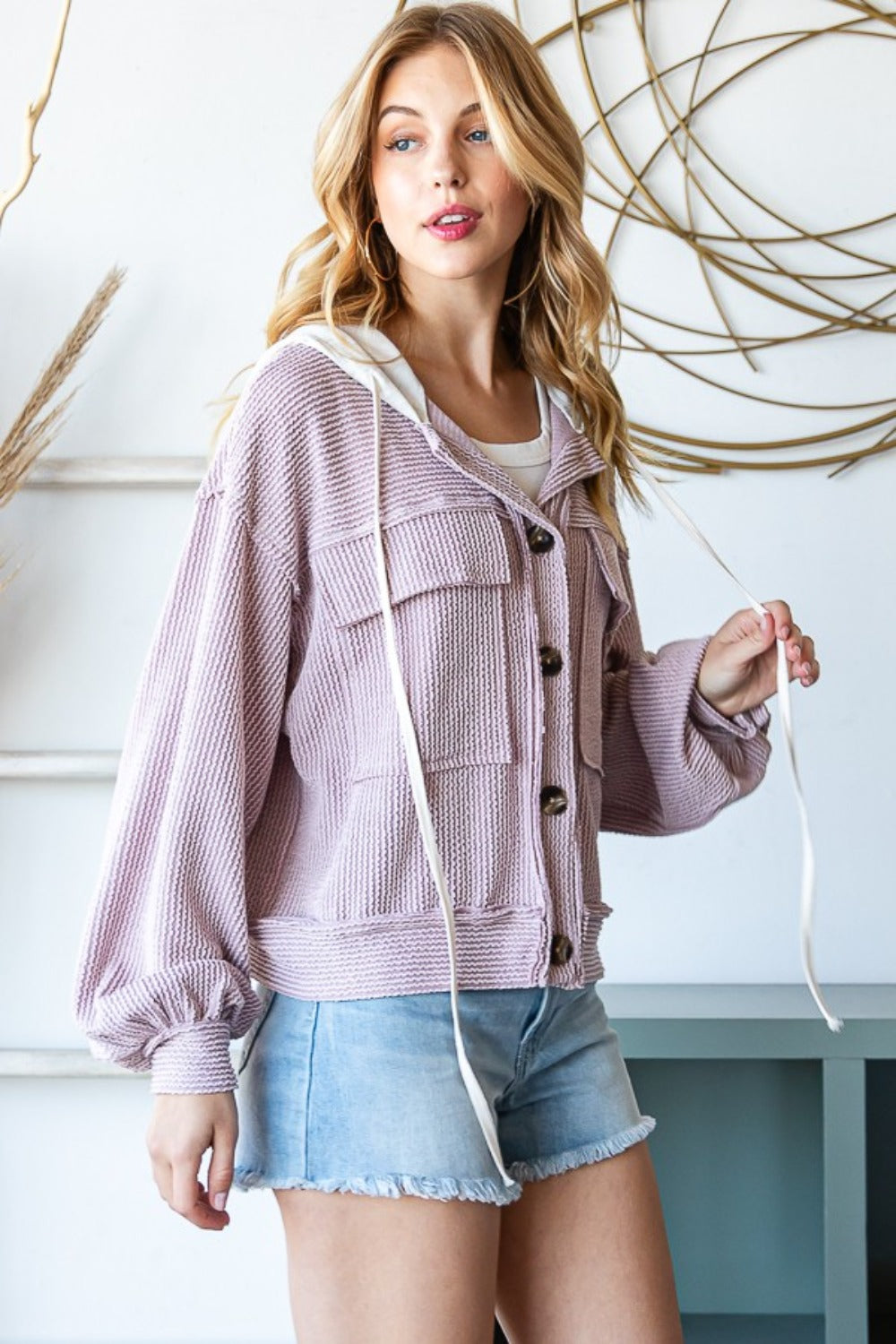 Josephine Hooded Button Down Ribbed Jacket