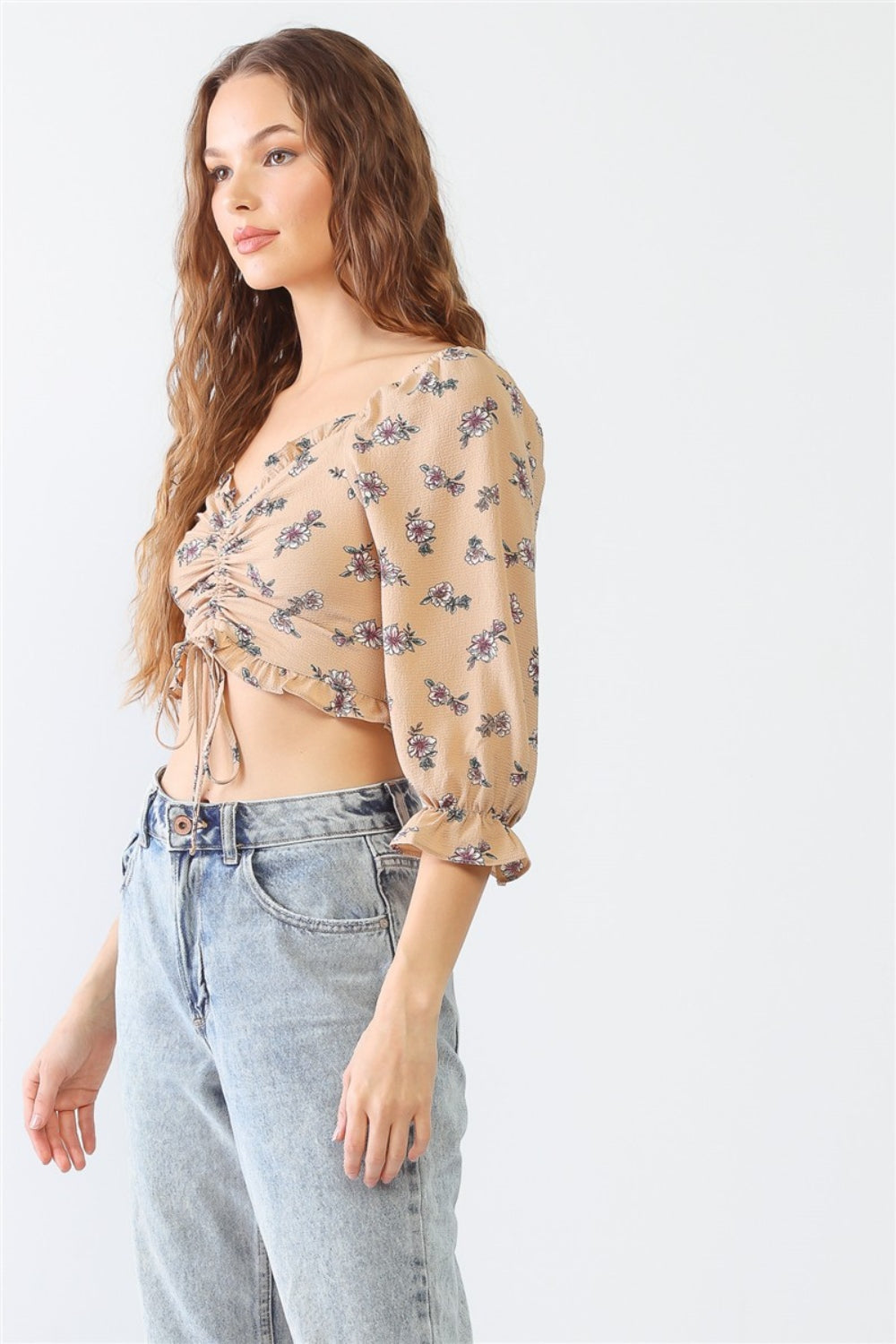 Audrey Floral Ruched Crop Top