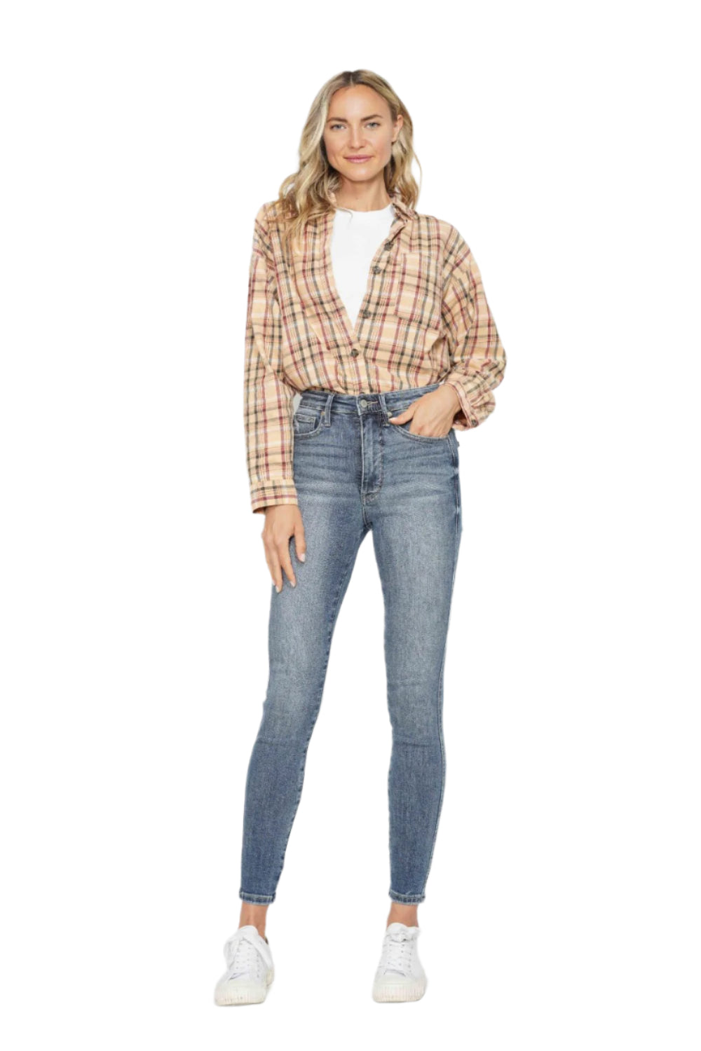 Judy Blue Full Size Tummy Control Contrast Wash Skinny Jeans