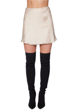 Zephyr Lily Mini Skirt - Silver Floral Side Button Down Fit