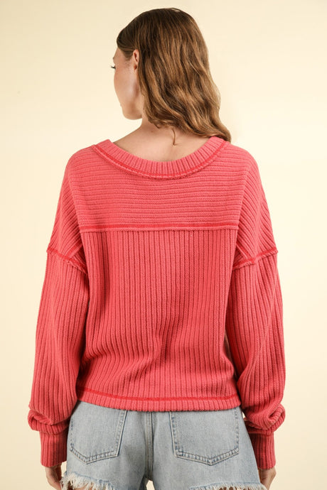 Sophie V-Neck Ribbed Knit Top