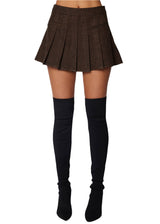 Delfina Pleated Mini Skirt - Herringbone Tweed Fall Winter