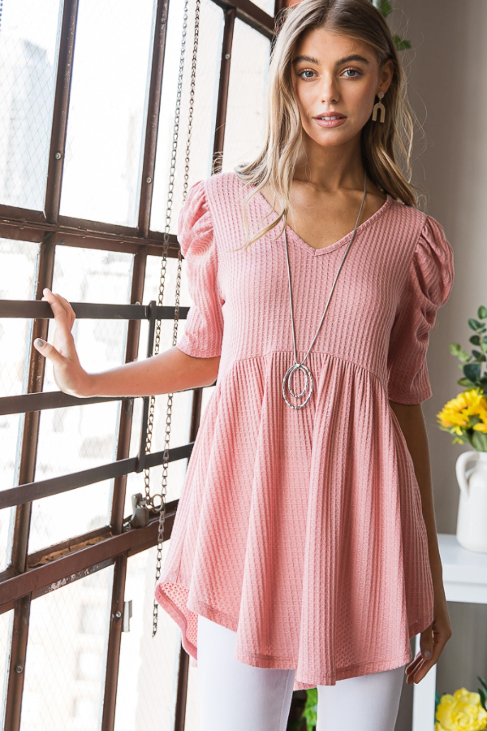 Charlotte Knit V-Neck Babydoll Top