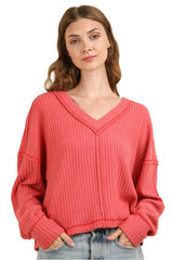 Sophie V-Neck Ribbed Knit Top