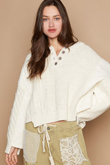 Lucy Cable-Knit Quarter Button Hooded Sweater