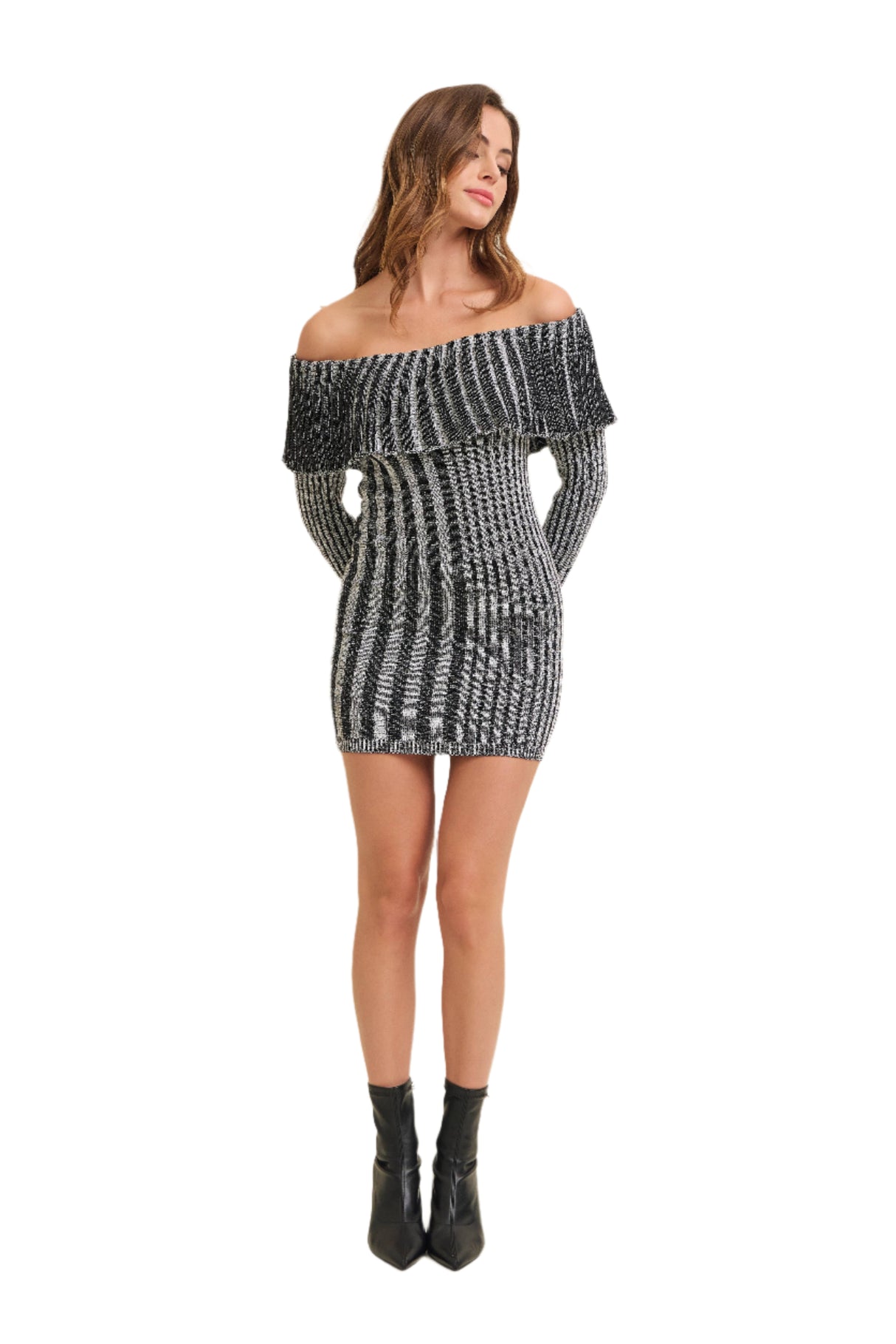 OFF SHOULDER LONG SLEEVE MINI SWEATER DRESS