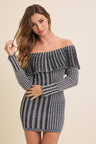 OFF SHOULDER LONG SLEEVE MINI SWEATER DRESS