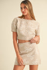 Zoe Bow Pattern Crop Cardigan and Mini Skirt Set