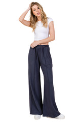 Adeline Elastic Waist Wide Leg Pants with Pockets
