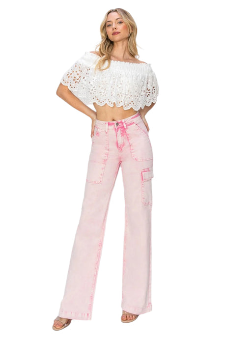 RISEN High Rise Cargo Pocket Jeans