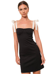 SATIN BOW STRAP MINI DRESS