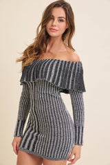 OFF SHOULDER LONG SLEEVE MINI SWEATER DRESS