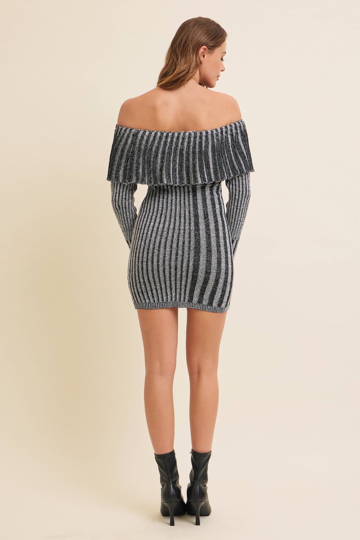 OFF SHOULDER LONG SLEEVE MINI SWEATER DRESS