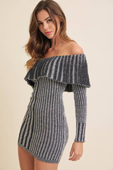 OFF SHOULDER LONG SLEEVE MINI SWEATER DRESS