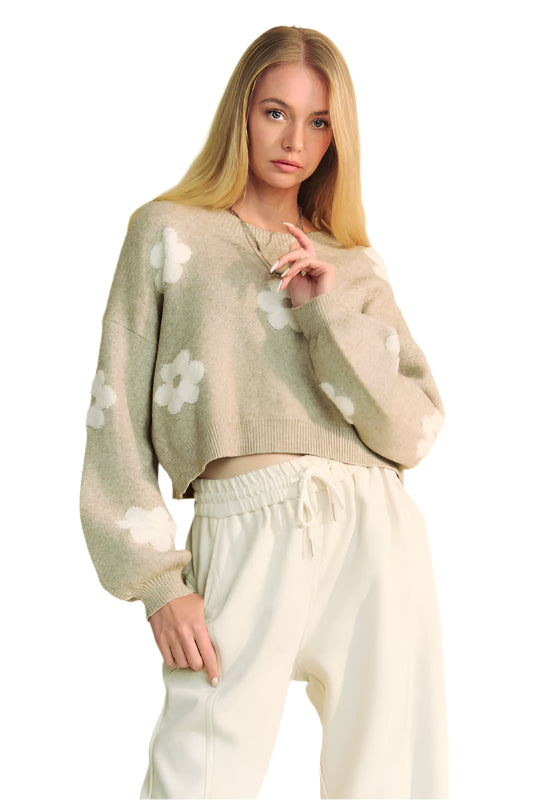 Eden Floral Drop Shoulder Cropped Sweater