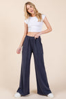 Adeline Elastic Waist Wide Leg Pants with Pockets