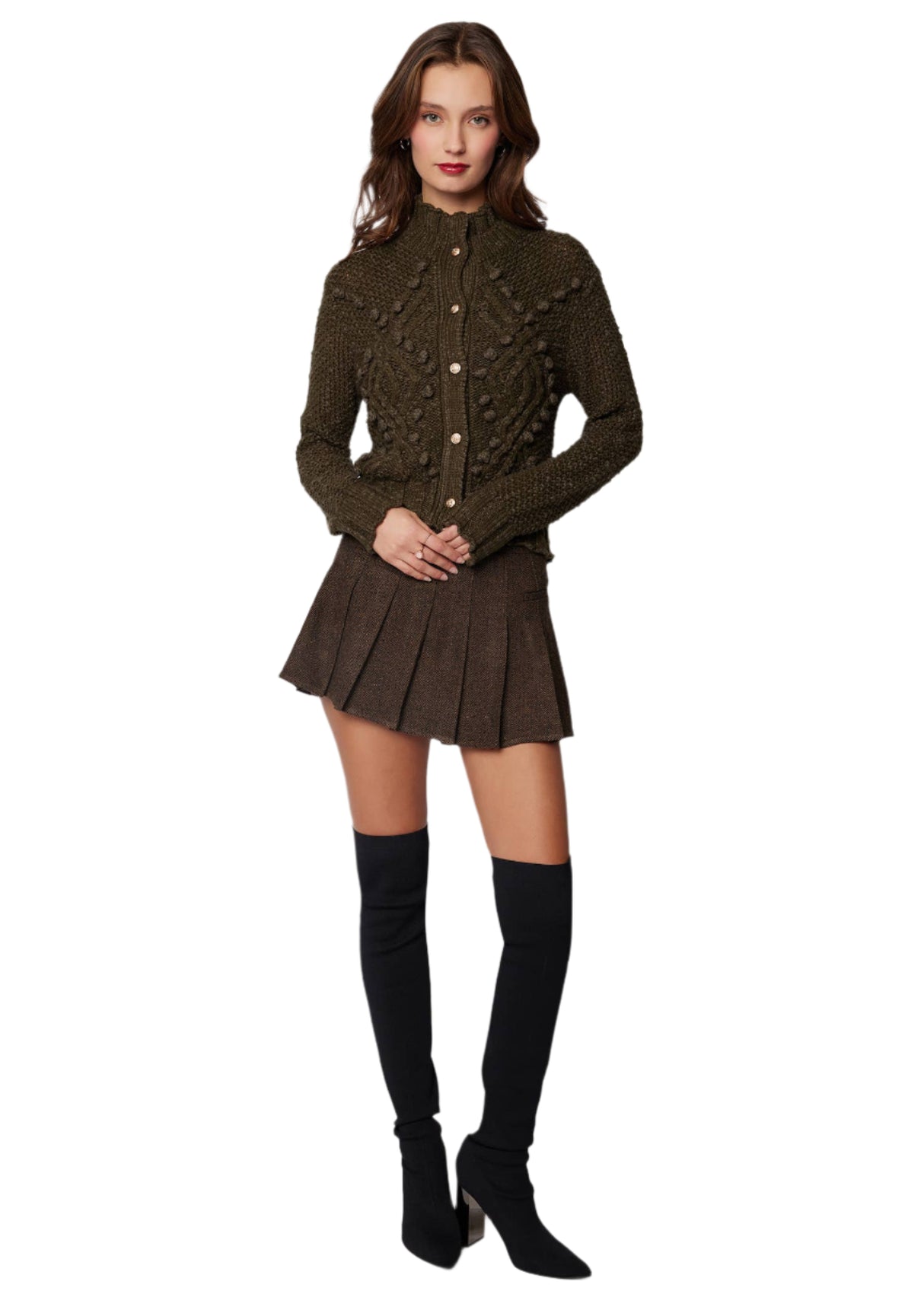 Delfina Pleated Mini Skirt - Herringbone Tweed Fall Winter