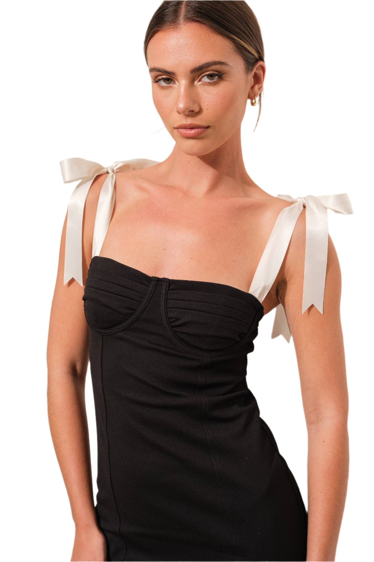 SATIN BOW STRAP MINI DRESS