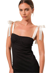 SATIN BOW STRAP MINI DRESS