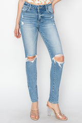 Risen Distressed Skinny Jeans